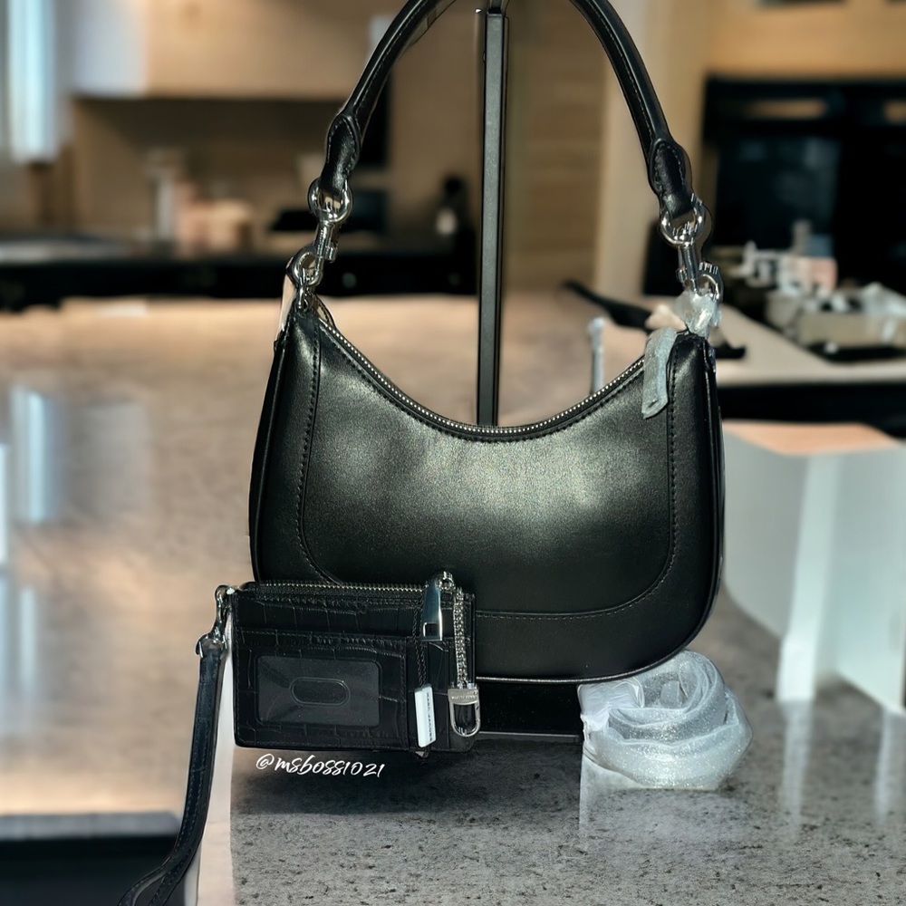 MARC JACOBS Convertible Shoulder Bag in Black + Croc Cardholder/Keychain NWT - Picture 2 of 9